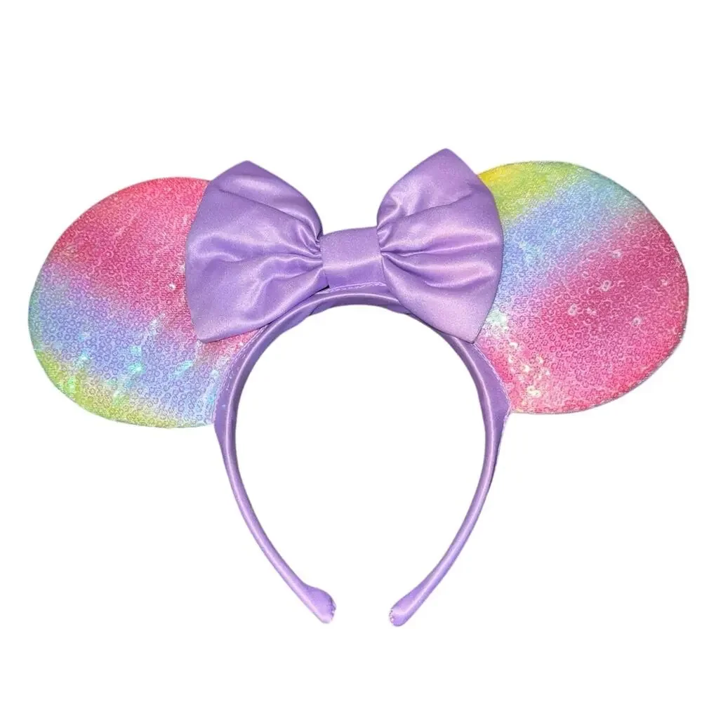 NWOT Disney Minnie Mouse Rainbow Sequins Purple Bow Lightweight Ears Headband